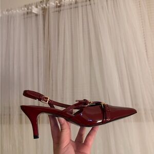 Elegant Burgundy Slingback Kitten Heels